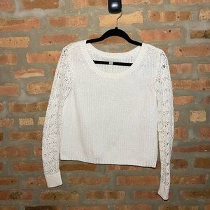 Lauren Conrad white sweater with detail lace sleeves